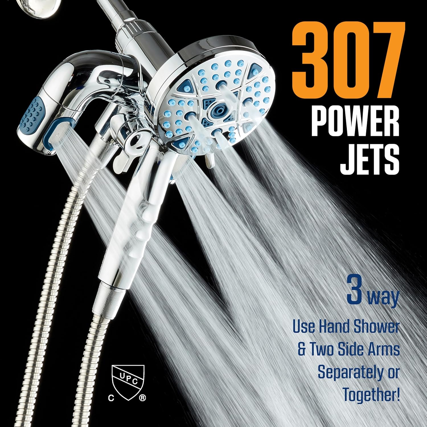 Polaris 208-setting 3-way Shower Combo with Adjustable Hydro Arms & Magnetic Docking