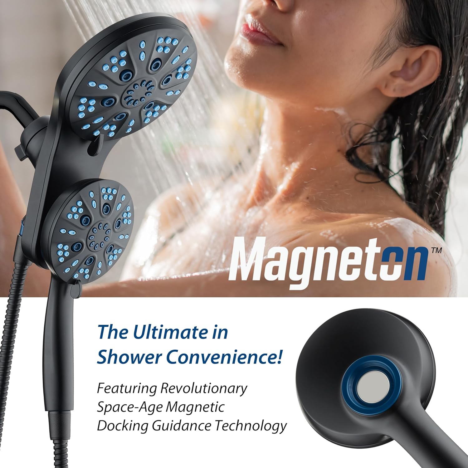 Magneton 48-setting Raised 3-way Rainfall Shower Combo with Magnetic Docking