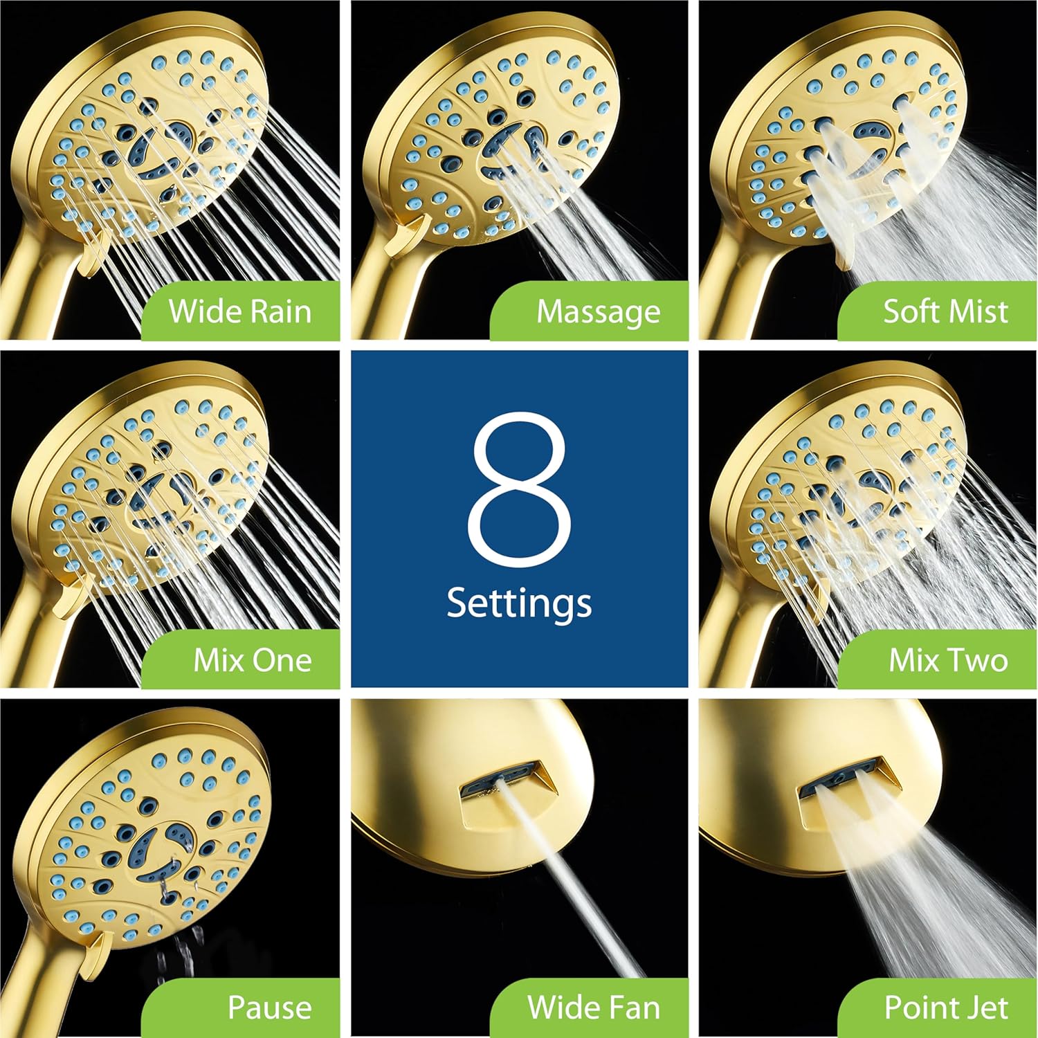 High-pressure 8-setting Hand Shower with Patented 2-mode Power Wash & Bonus Wall Bracket