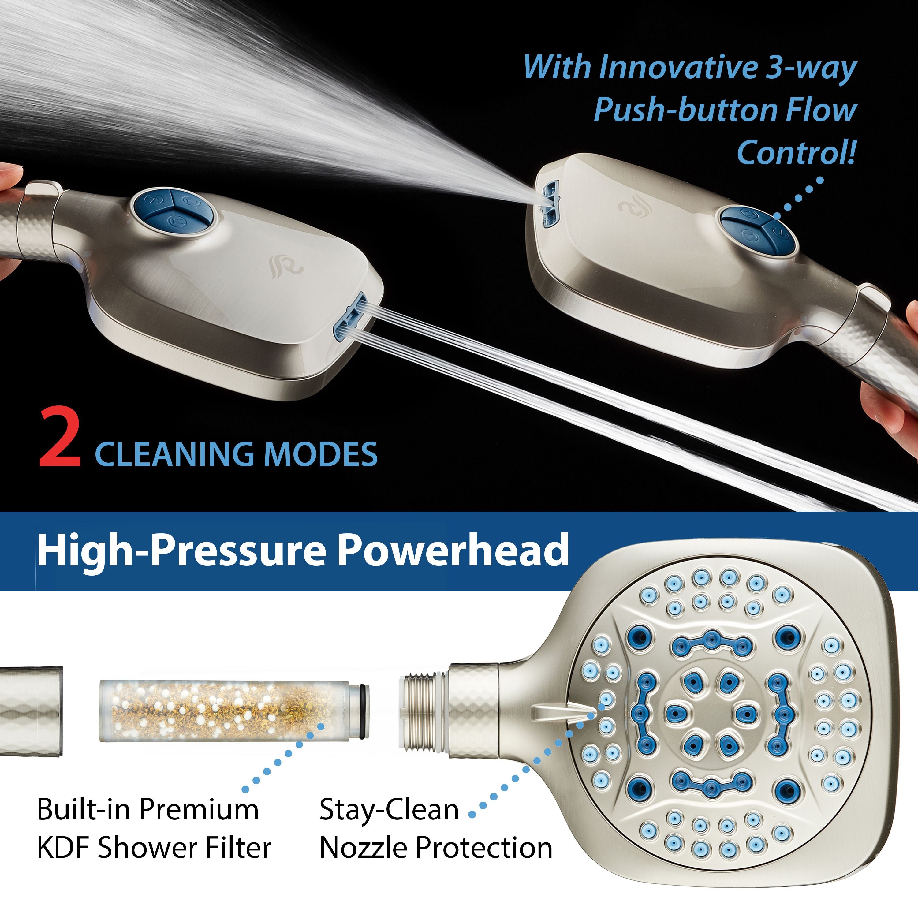 4X Series All-in-One 10-setting Hand Shower with Shower Filter, 2-mode Power Wash & Water Pressure Control