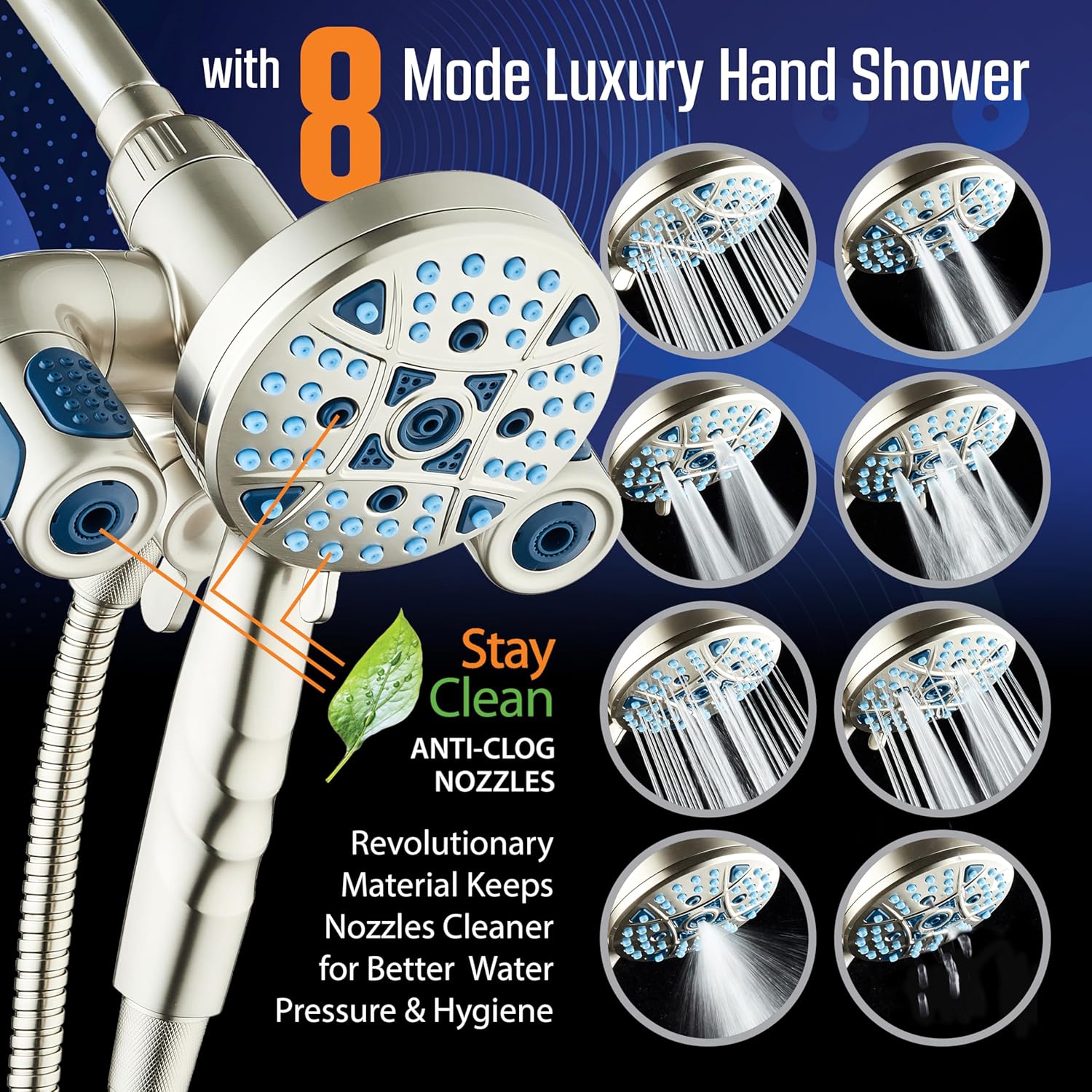 Polaris 208-setting 3-way Shower Combo with Adjustable Hydro Arms & Magnetic Docking