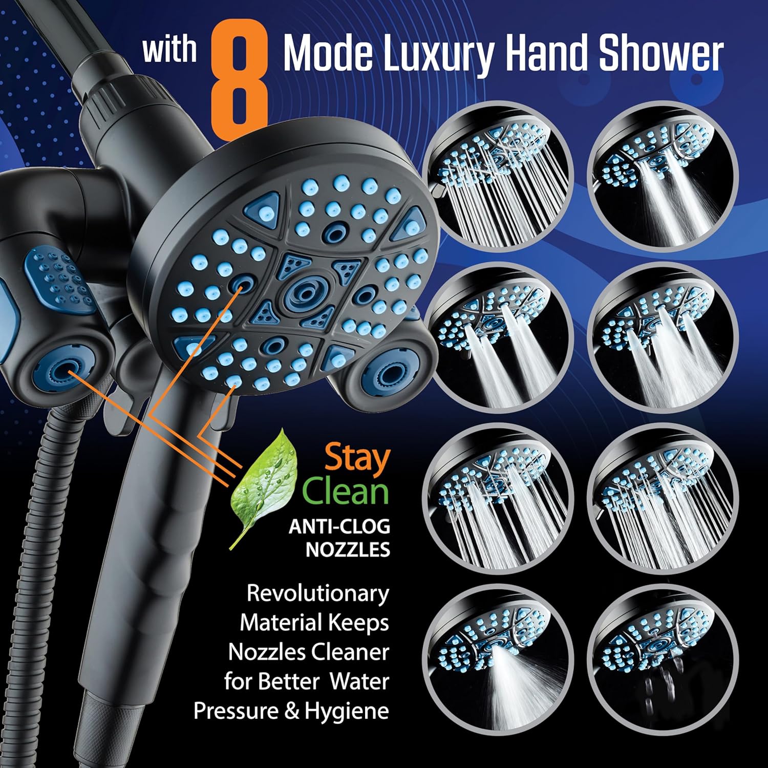 Polaris 208-setting 3-way Shower Combo with Adjustable Hydro Arms & Magnetic Docking
