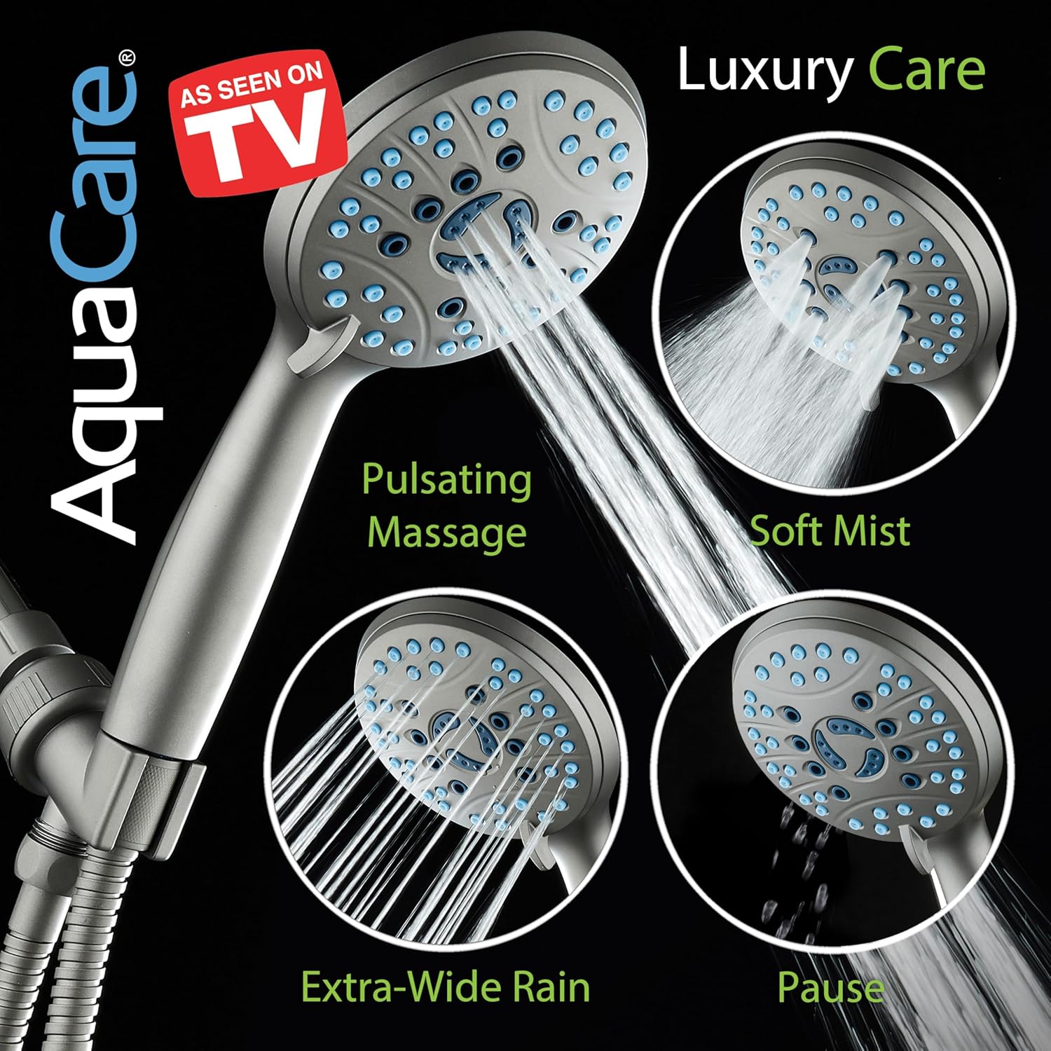 High-pressure 8-setting Hand Shower with Patented 2-mode Power Wash & Bonus Wall Bracket