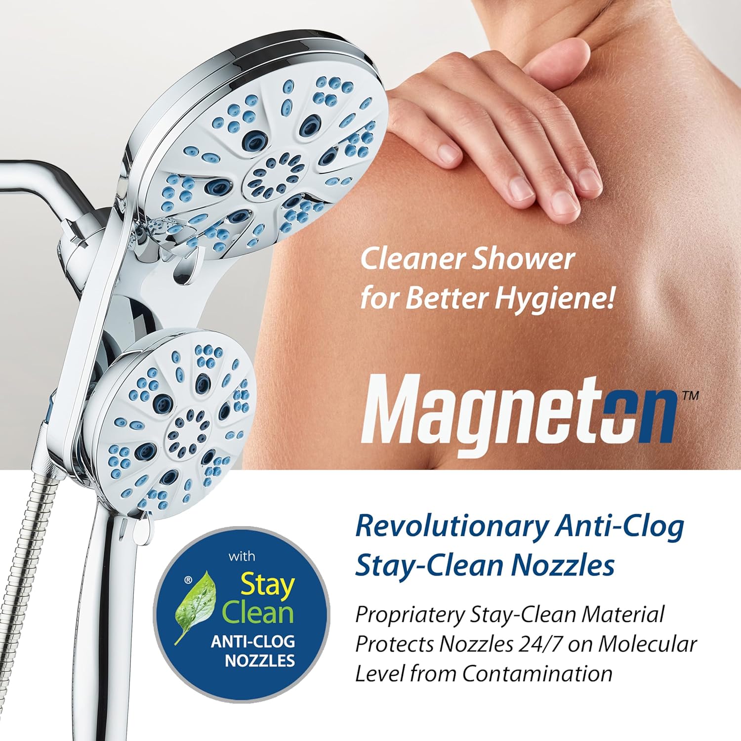 Magneton 48-setting Raised 3-way Rainfall Shower Combo with Magnetic Docking