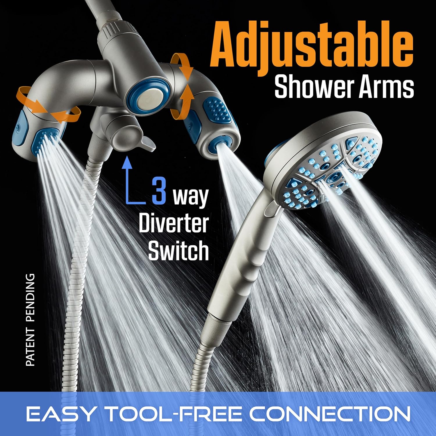 Polaris 208-setting 3-way Shower Combo with Adjustable Hydro Arms & Magnetic Docking