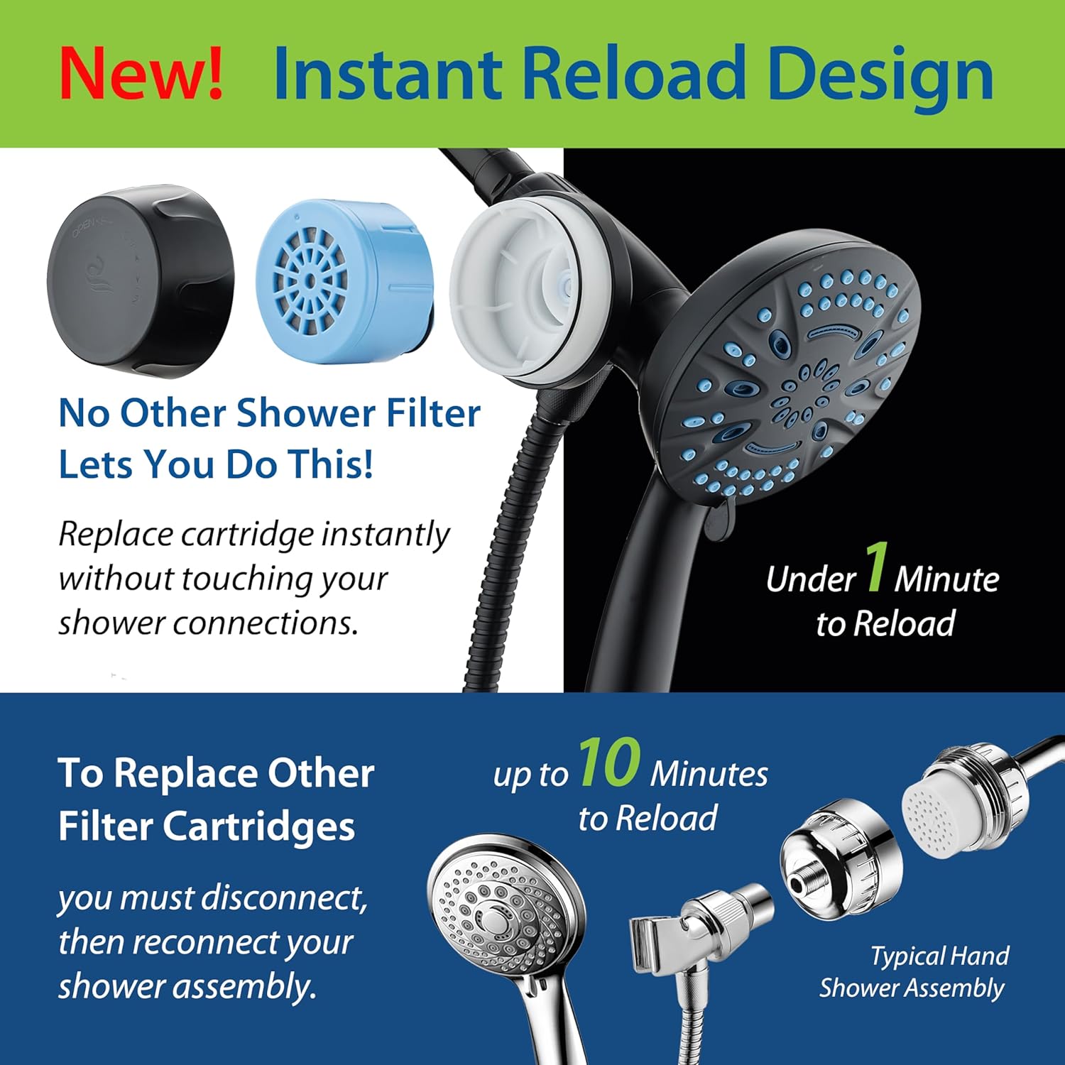 Magneton® 8-setting 5" Face Hand Shower with Magnetic Docking & Built-in Shower Filter