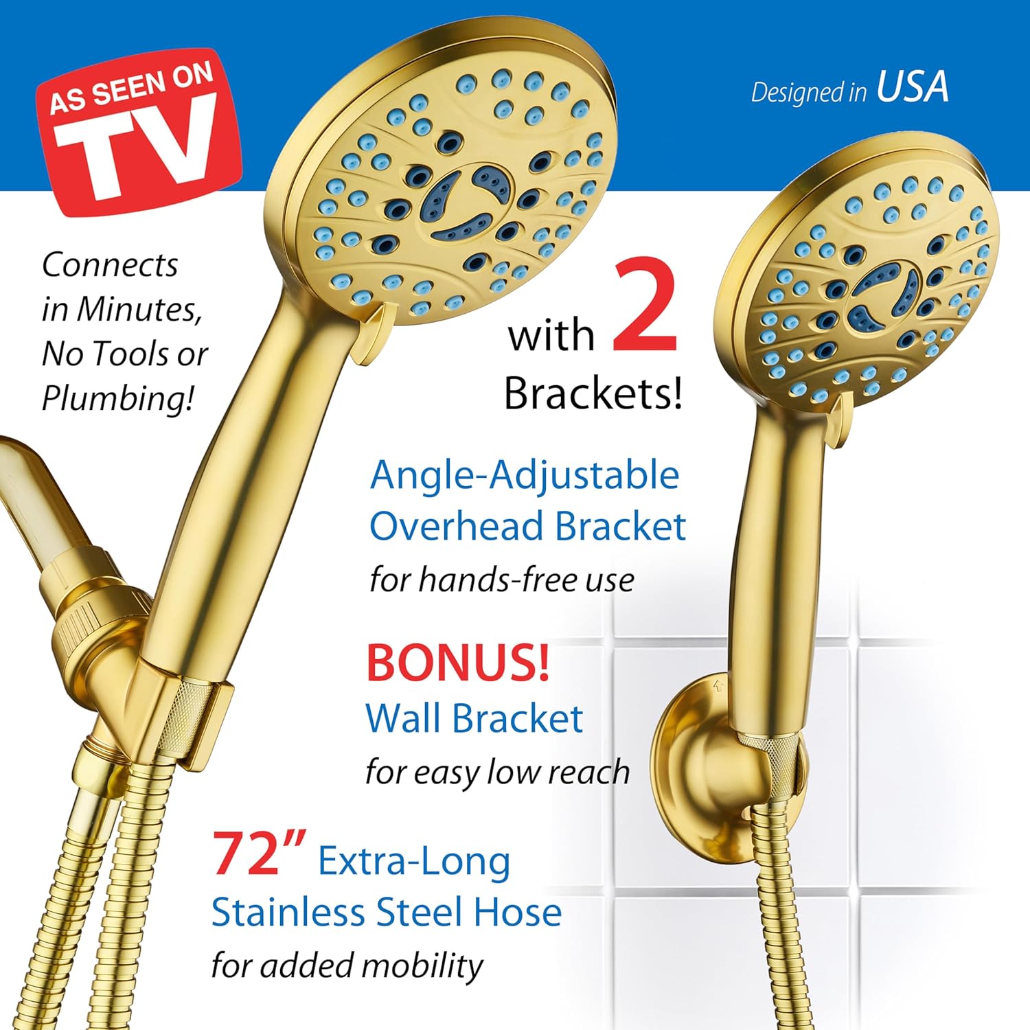 High-pressure 8-setting Hand Shower with Patented 2-mode Power Wash & Bonus Wall Bracket