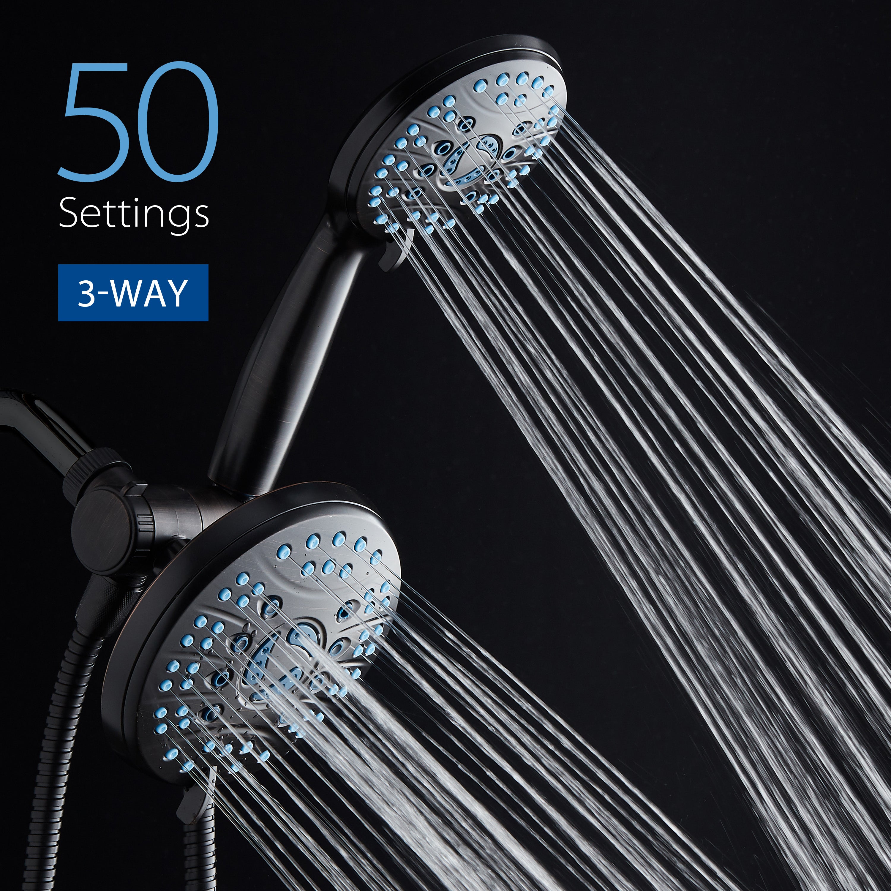 High-pressure 50-setting 3-way Rain Shower Combo with Patented 2-mode Power Wash & Bonus Wall Bracket