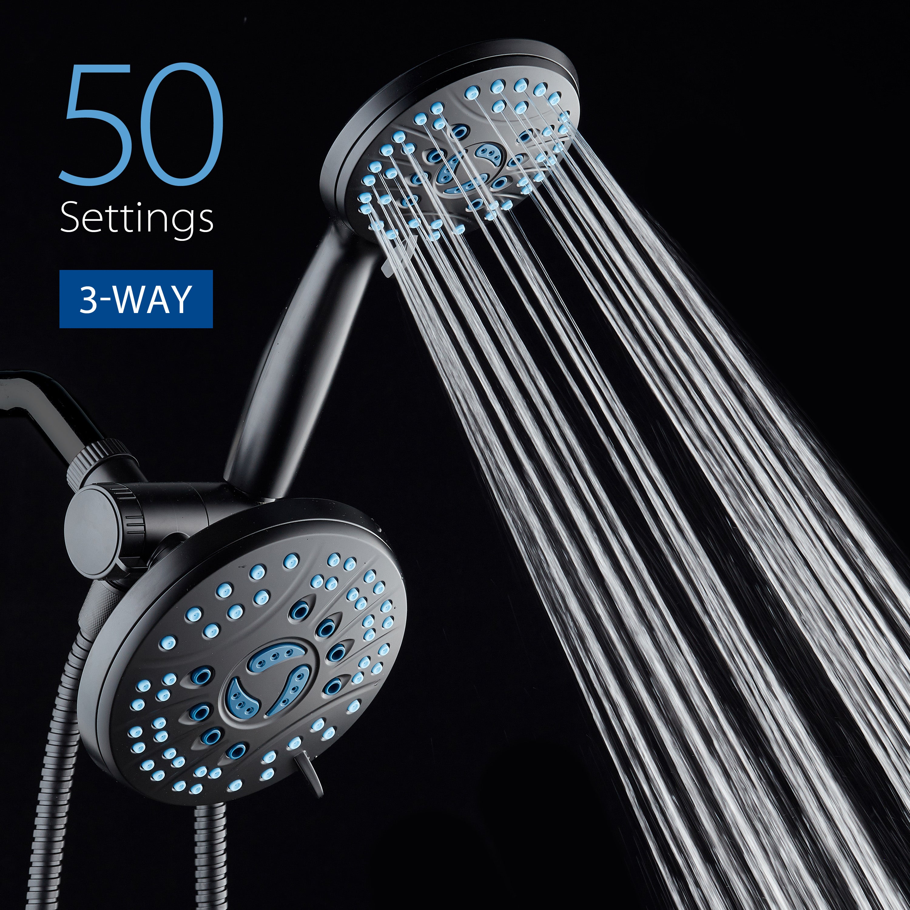 High-pressure 50-setting 3-way Rain Shower Combo with Patented 2-mode Power Wash & Bonus Wall Bracket