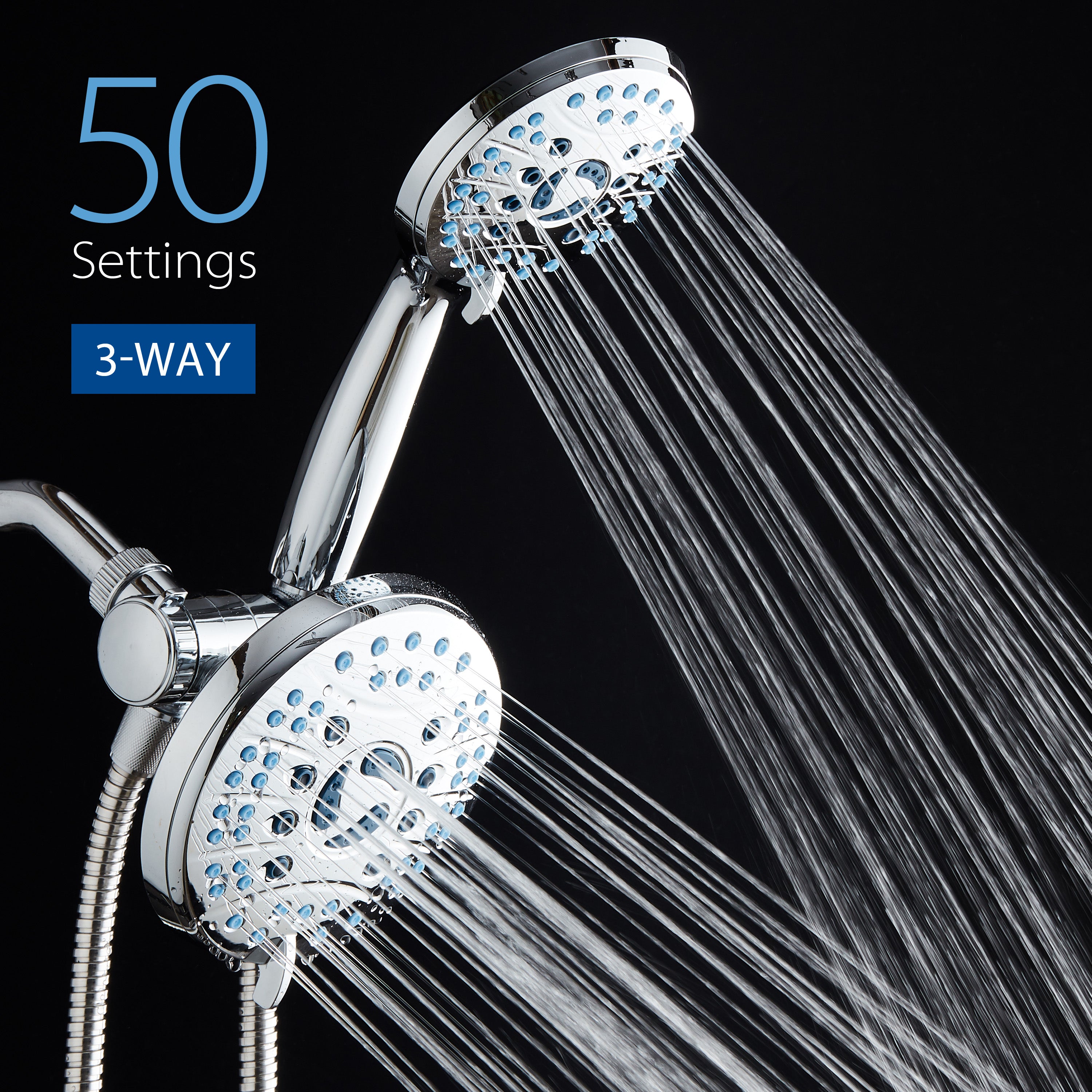 High-pressure 50-setting 3-way Rain Shower Combo with Patented 2-mode Power Wash & Bonus Wall Bracket