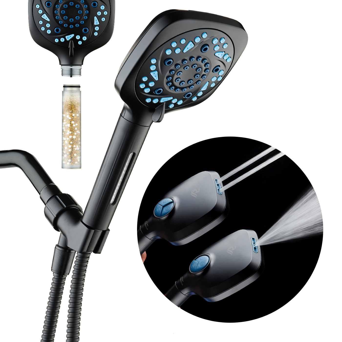 3.0 Series All-in-One 10-setting Hand Shower with Shower Filter, 2-mode Power Wash & Push-button Function Switch