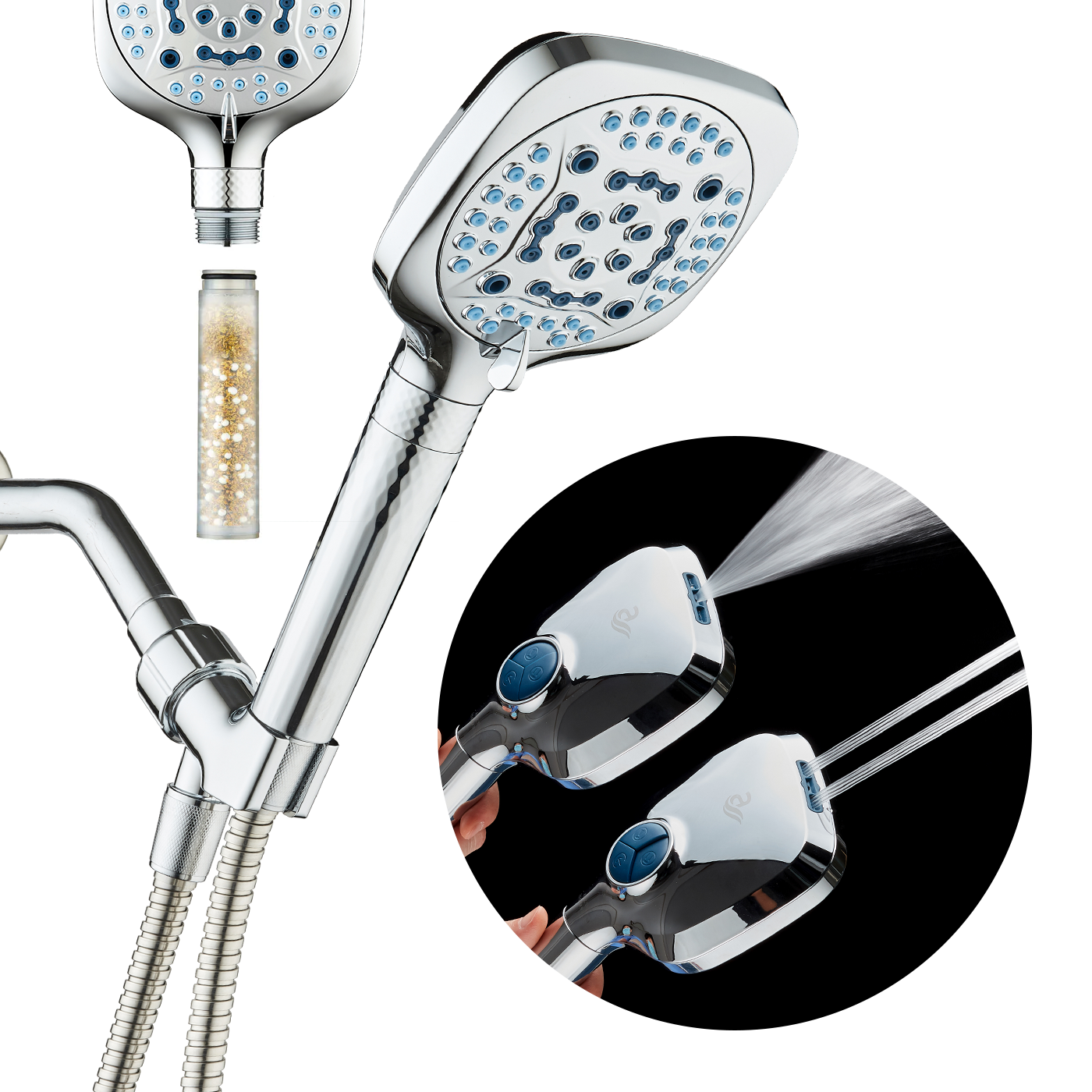 4X Series All-in-One 10-setting Hand Shower with Shower Filter, 2-mode Power Wash & Water Pressure Control