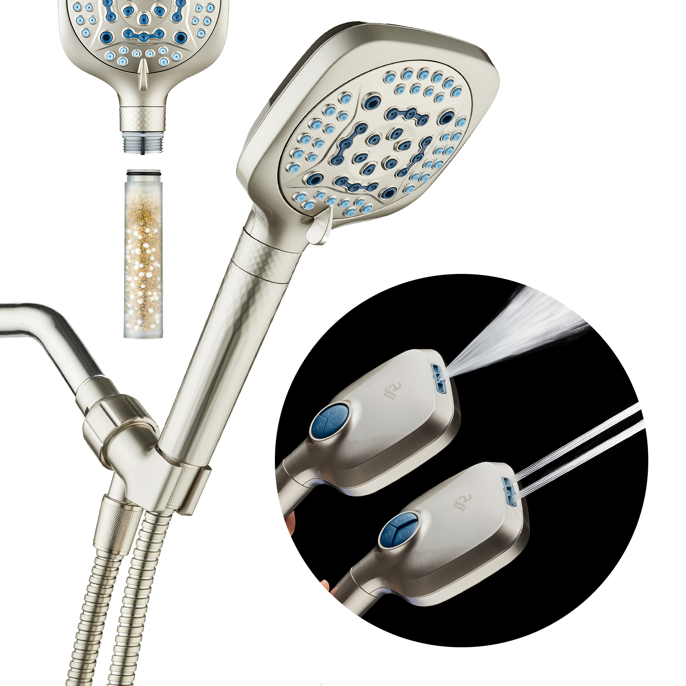 4X Series All-in-One 10-setting Hand Shower with Shower Filter, 2-mode Power Wash & Water Pressure Control